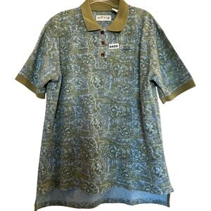 Orvis men's  Large olive green Hawaiian floral print short-sleeve polo shirt